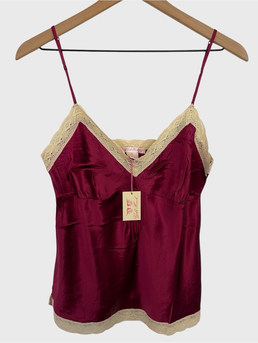 Gold Hawk NEW with Tags Burgundy Ivory Lace Silk Cami Size Medium